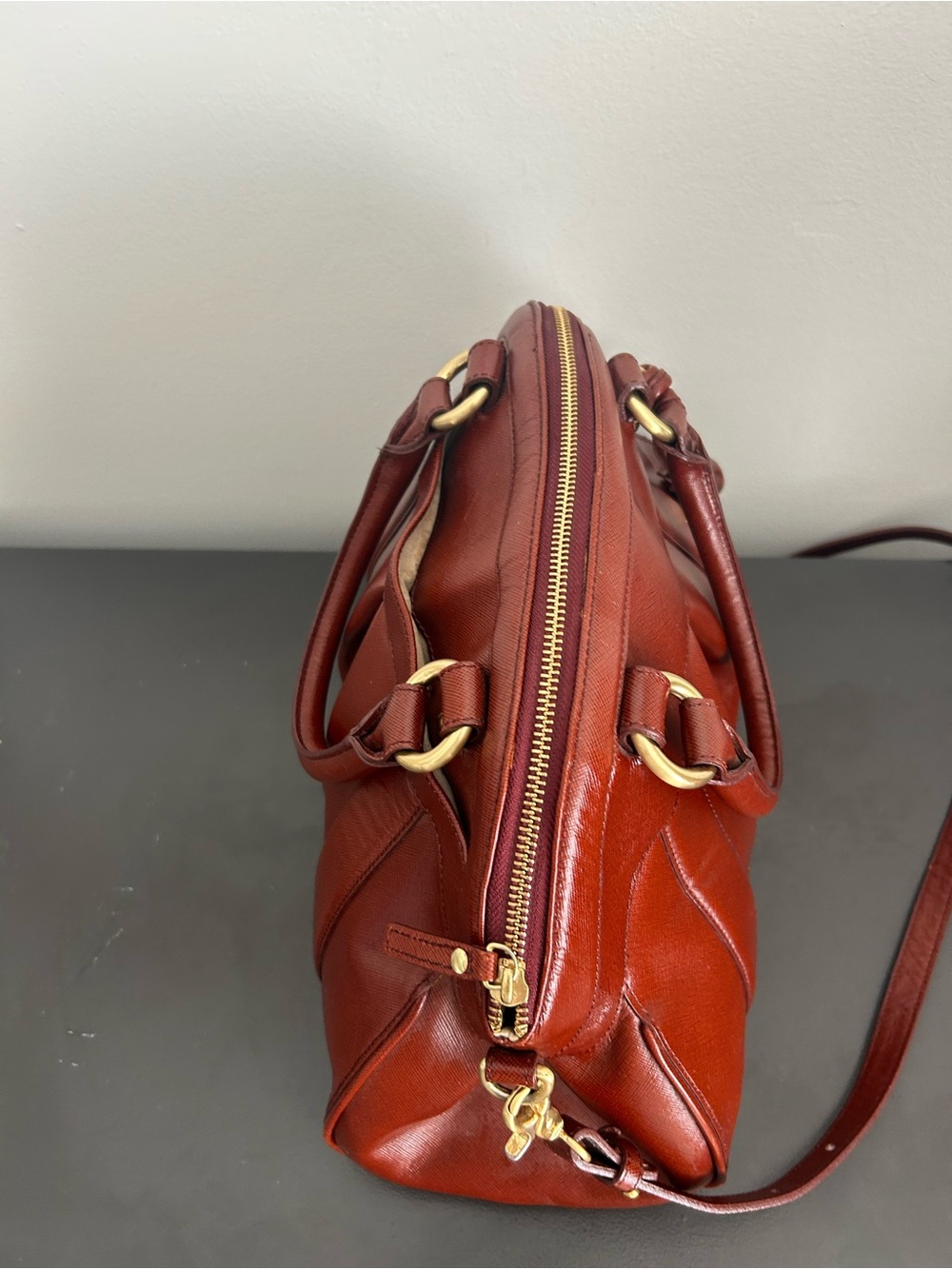 Brahmin Cognac Leather Satchel Top Handle Crossbody Shoulder Bag Tassel Purse - Picture 10 of 12